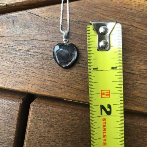 Hypersthene Sterling Silver Heart Pendant with 16" Box Chain, Hypersthene Heart - Picture 6 of 6